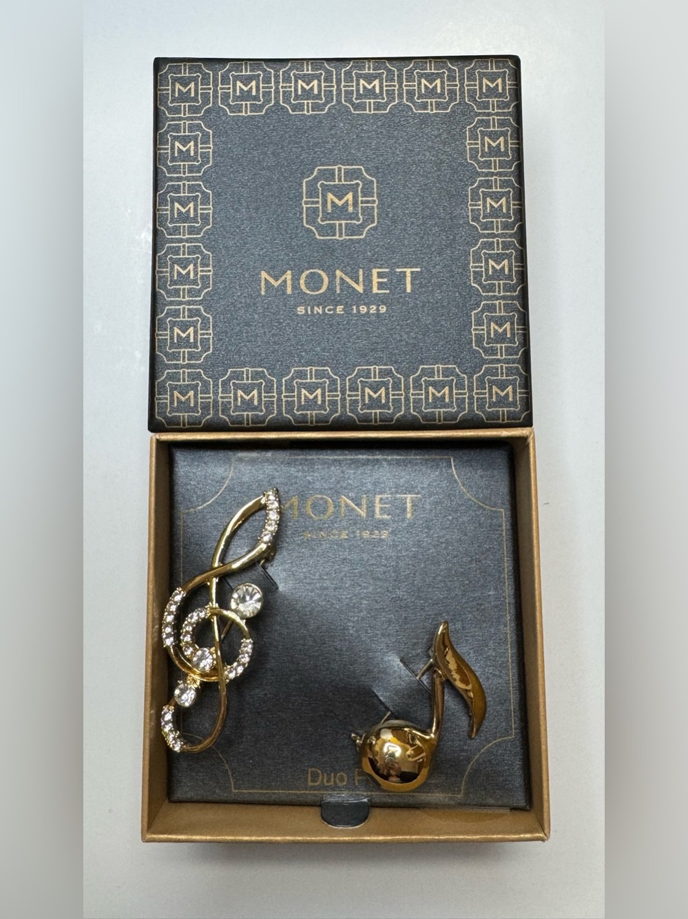 Monet Gold-tone Musical Notes Duo Pins NWT